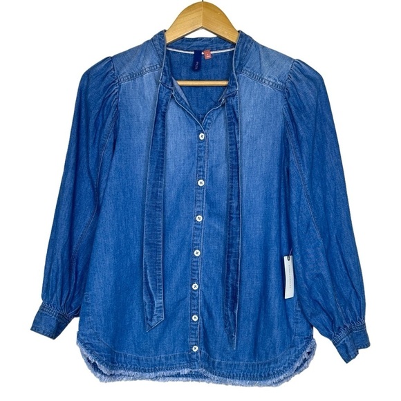Anthropologie Pilcro Tie Neck Denim Shirt Size S - Picture 2 of 8